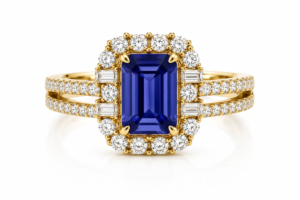 Blue Sapphire Diamond Halo Ring – 089
