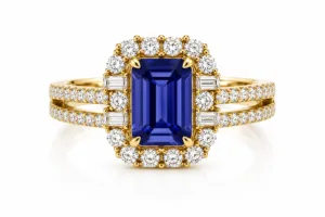 Blue Sapphire Diamond Halo Ring – 089